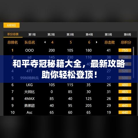 和平奪冠秘籍大全，最新攻略助你輕松登頂！